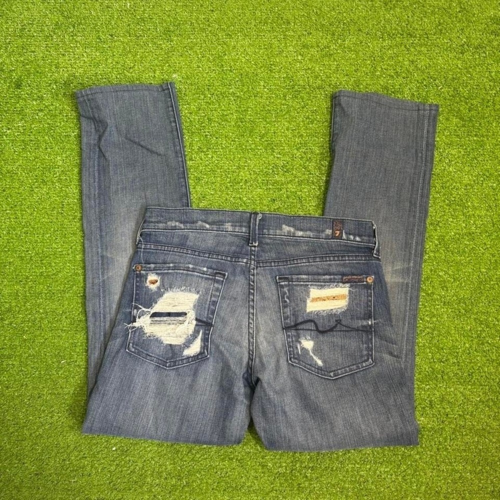 7 For All Mankind Distressed Blue Jeans